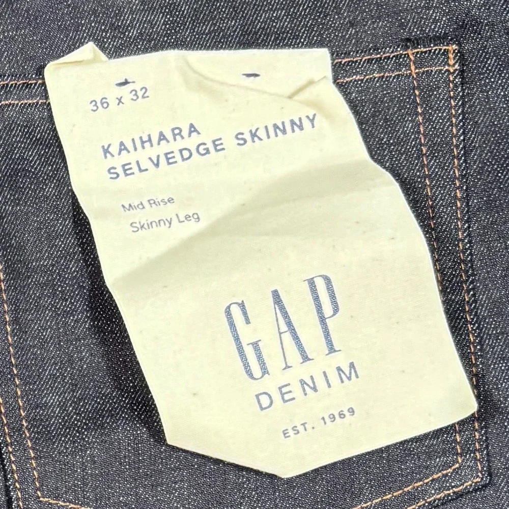 GAP Jeans Mens 36x32 Blue Kaihara Selvedge Denim Skinny NEW Raw Indigo Deadstock